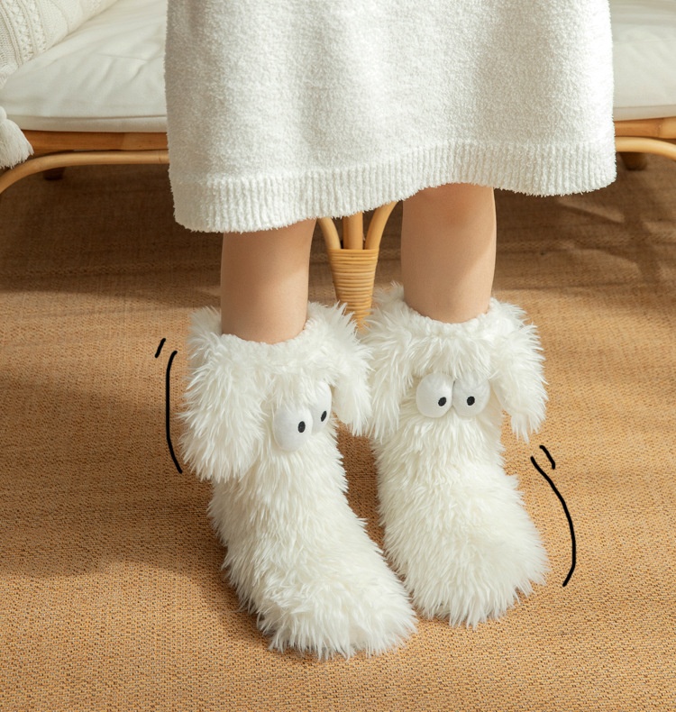 Womens Winter Cartoon Slipper Socks with Big Eyes Non-slip Floor Socks